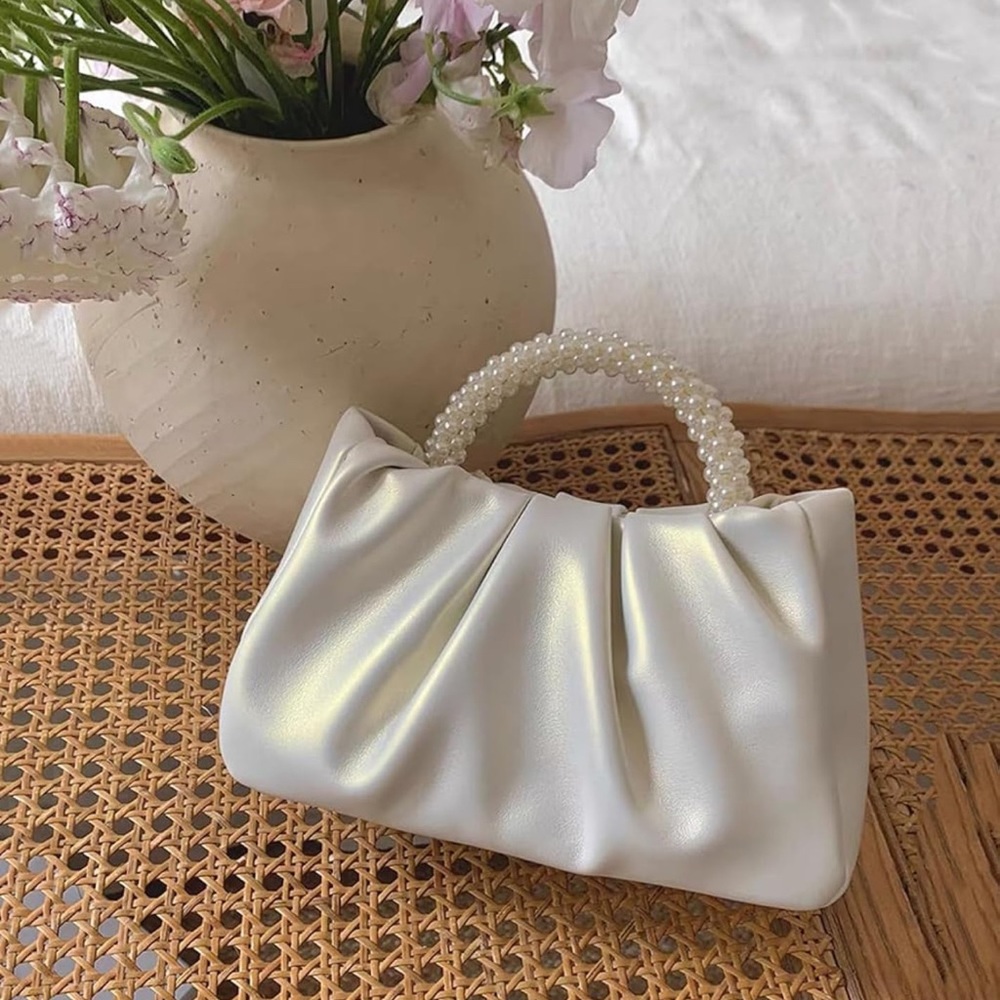 WHITE PEARL STRAP CLUTCH